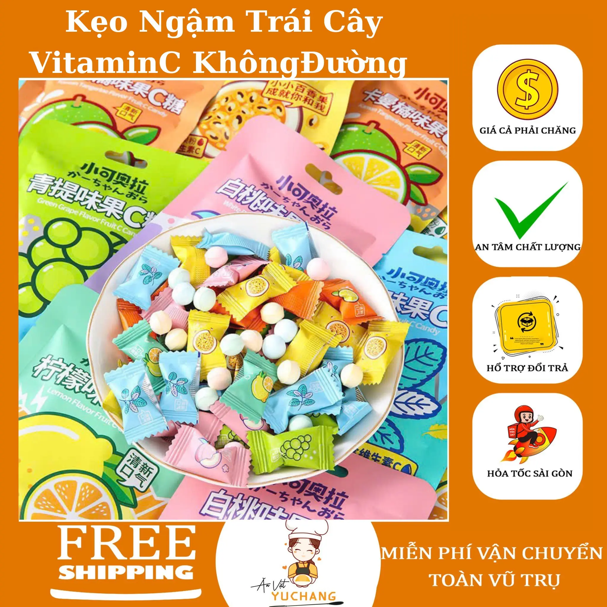 Kẹo Trái Cây Vitamin C Không Đường - Ăn Vặt Yu Chang Candy Snack Food