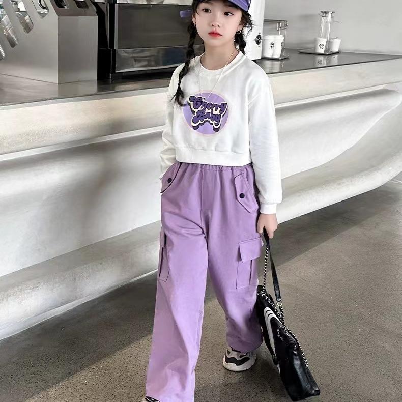 BỘ QUẦN ÁO THU ĐÔNG, set đồ bé gái, áo croptop dài tay, quần túi hộp phong các cho bé gái từ 15-45kg 7