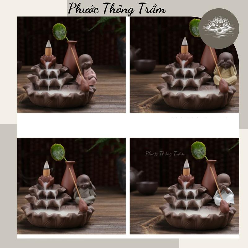 Thác Khói Trầm Hương Chú Tiểu Tứ Tượng Không Nhìn Không Nói Không Nghe Không Nghĩ Dầu Thơm Phòng Dầu Thơm