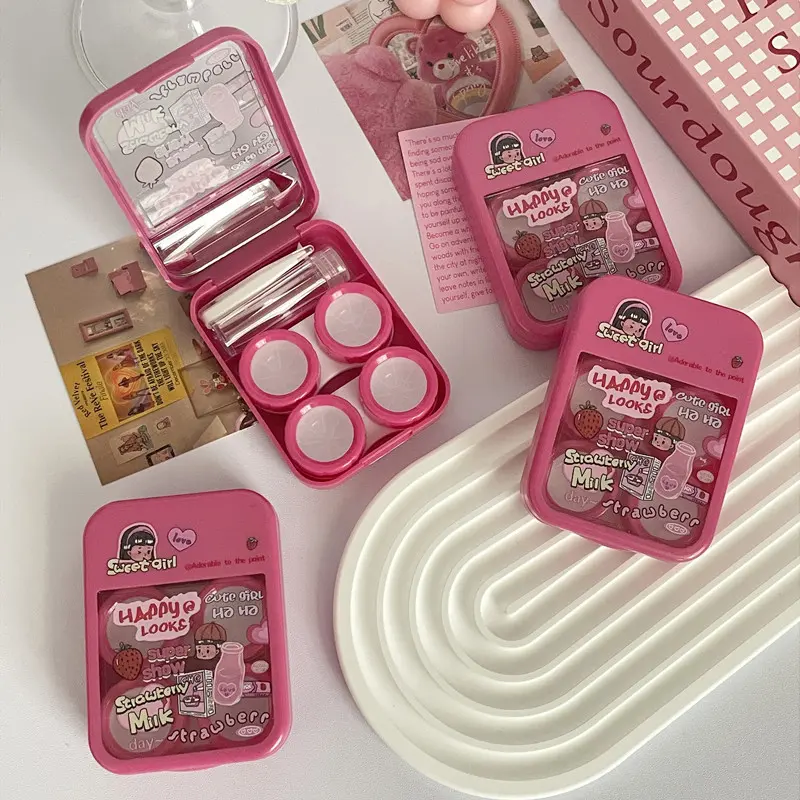Cute Mini Contact Lenses Case Kit For Girls Travel Portable Contact Lens Box Contact Lens Storage Container