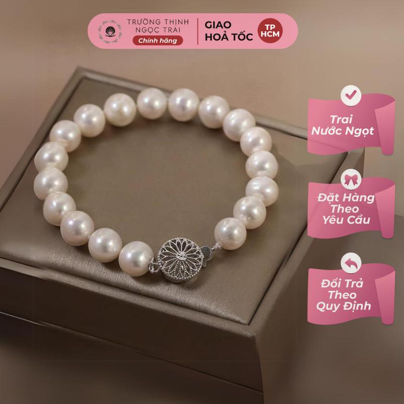 Vòng Tay Ngọc Trai Hạ̣t 6-8ly Xinh Xinh Khóa Hộp Bông Hoa - Ngọc Trai Trường Thịnh