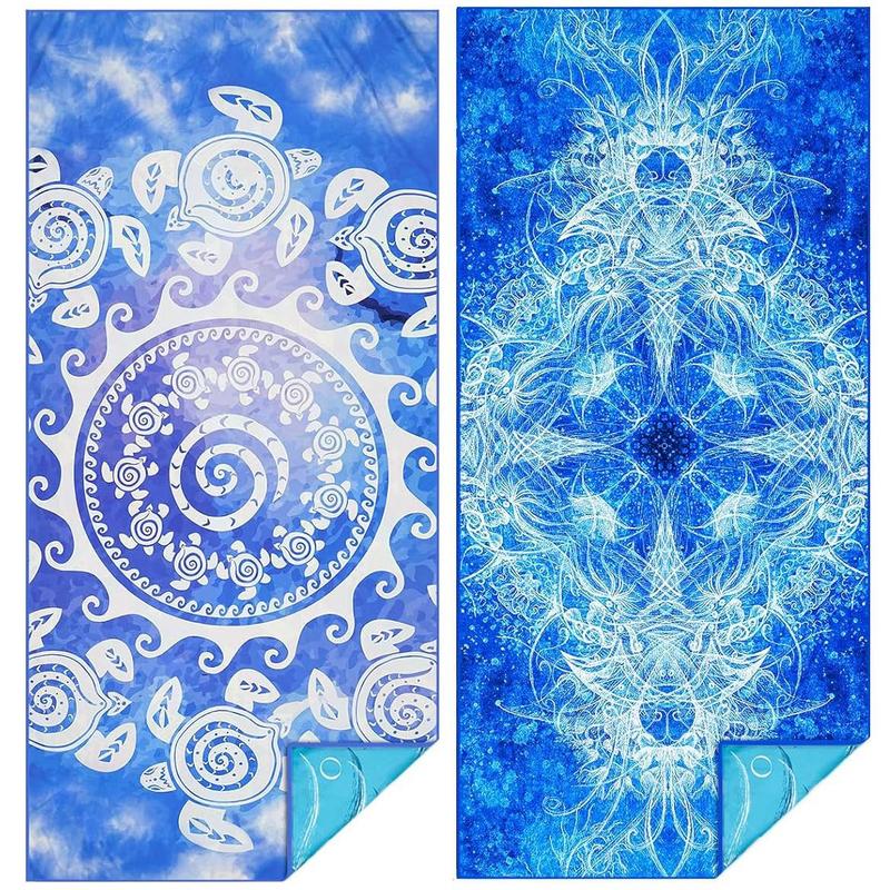 Abstract Blue Sea Pattern Beach Towel, 2 Counts/set Soft Comfortable Beach Towel, Quick Dry Sand Free Light Weight Beach Towel for Swimming Pool Camping Beach 4