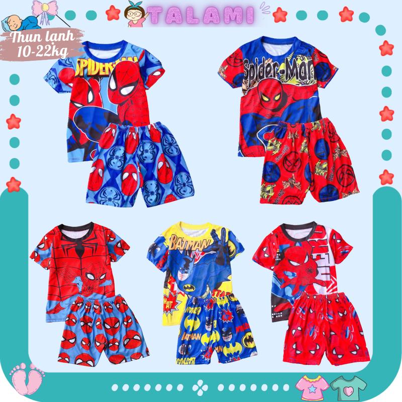 Bộ bé trai, bộ quần áo thun lạnh 3D cộc tay in hình siêu nhân nhện Spiderman cho bé trai 12-22kg