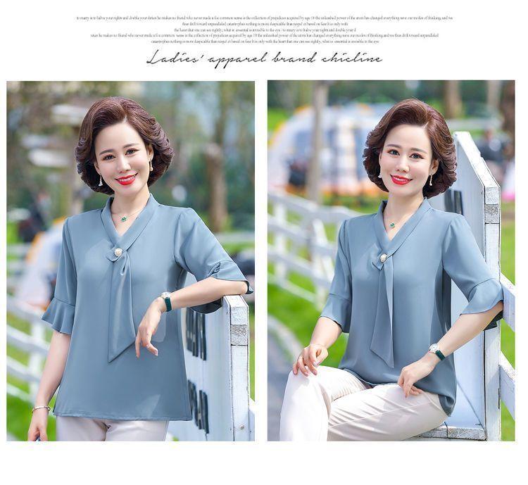 Product Introduction of Áo Phong Cách Phương Tây Ngắn Tay, Quần Áo Cho Mẹ, Thích Hợp Cho Mẹ TRUNG NIÊN Và TRUNG NIÊN, Hàng Mới Về, Dáng Rộng Vừa Vặn, Làm Bằng Voan, 40-50 Tuổi Nữ Top Women Shirt Sơ Mi 20