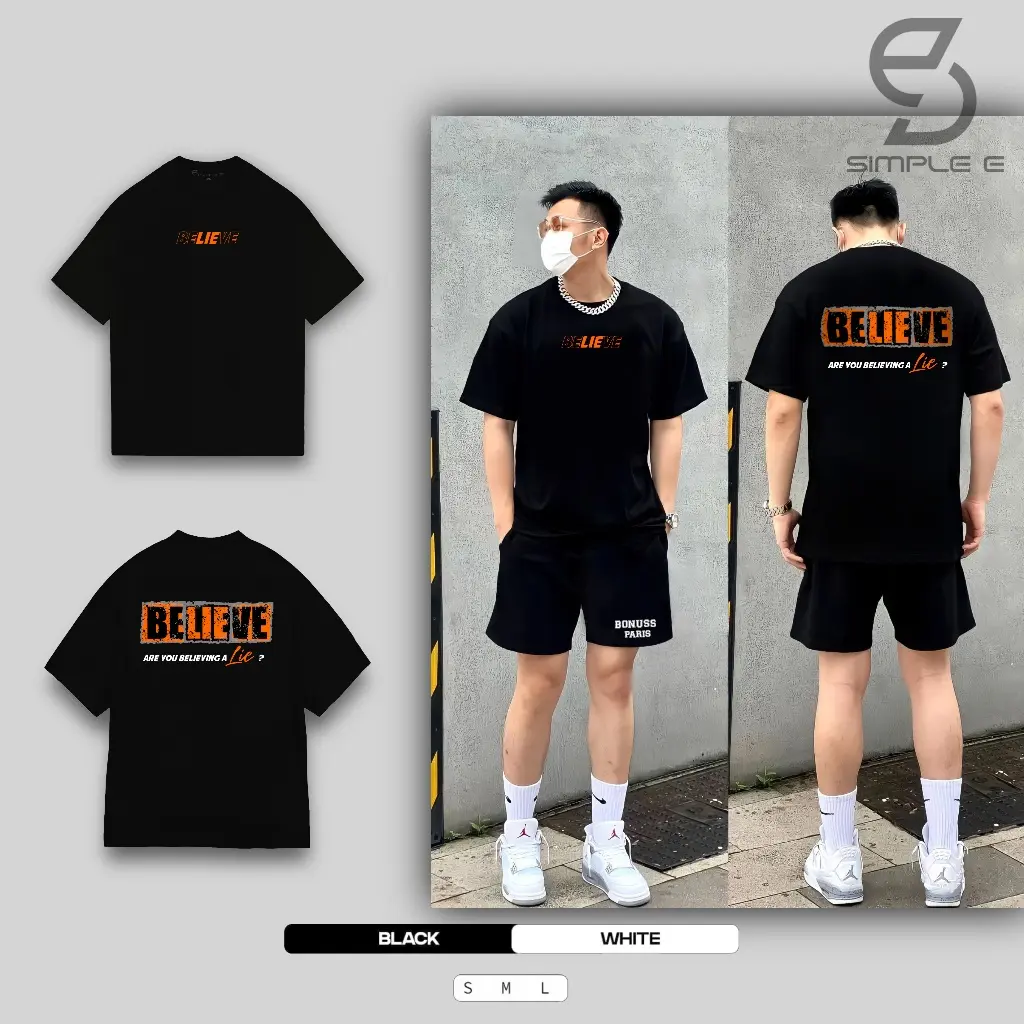 Áo thun cotton thoáng khí Sáng tạo Thoải mái Áo Thun Unisex Local Brand SIMPLE "E" Form Oversize Cotton 100% LIE tiên xu hướng Nam Menswear áo  thun