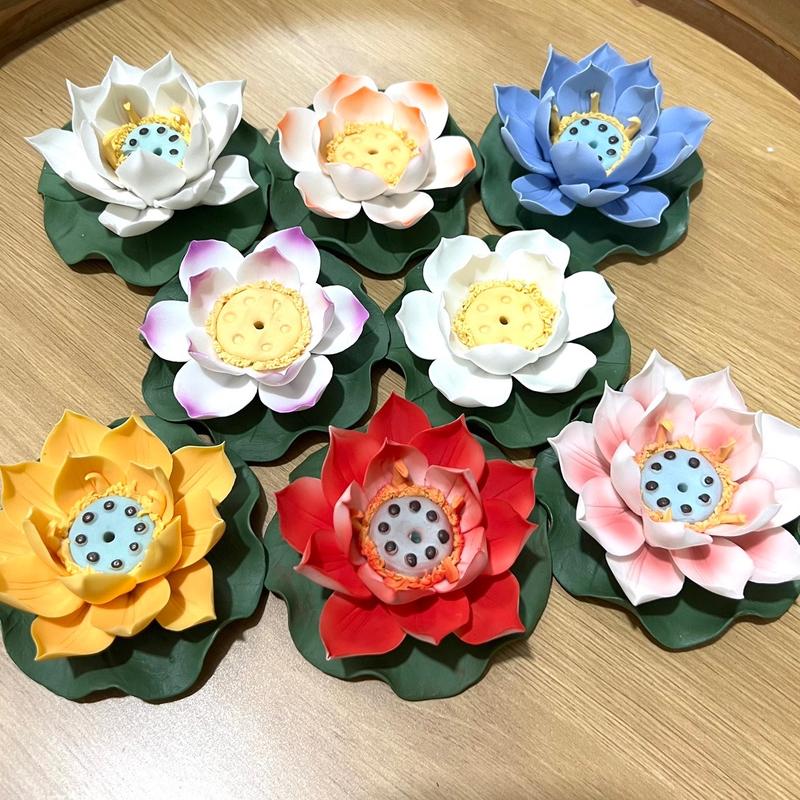 Bông hoa sen sứ D7-9cm trang trí bát thả hoa minh đường tụ thuỷ, đế sen sứ cắm hương, cắm nhang decor trang trí tiểu cảnh, gốm sứ Anh Thư Bát Tràng