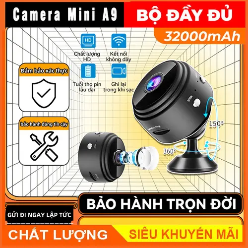 Camera mini kết nối điện thoại wifi A9 HD 1080P, Cammera 360 độ kết nối đt mini,Camera giấu kín mini siêu nhỏ rẻ,có nam châm hỗ trợ tầm nhìn ban đêm