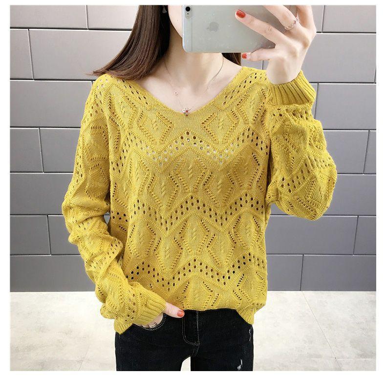 Product Introduction of Áo Len Khoét Lỗ, Thời Trang, Dành Cho Phụ Nữ, Mùa Xuân Và Mùa Thu 2023 Hàng Mới Về, Áo Chui Đầu, Áo Cổ Chữ V, Dáng Rộng Vừa Vặn, Có Thể Mặc Ngoài Trời, Áo Sơ Mi Cơ Sở Ngắn, Thời Trang 5
