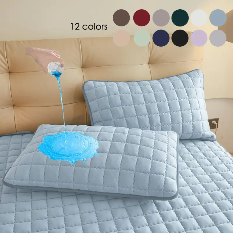 Solid Color Waterproof Pillowcase, 2 Counts Thickened Waterproof Pillowcase, Machine Washable Pillowcase, Bedding Supplies for Home Bedroom 0