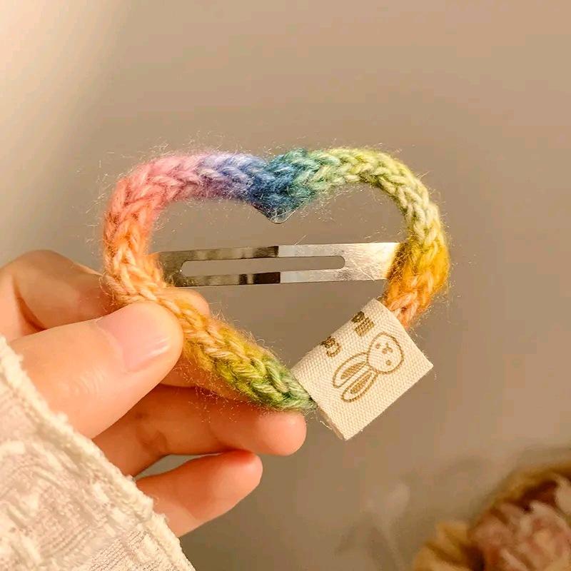 Cute Rainbow Color Wool Woven Barrettes Female Forehead Hairpin Side Fringe Clip Back Head BB Clip Hairware 5