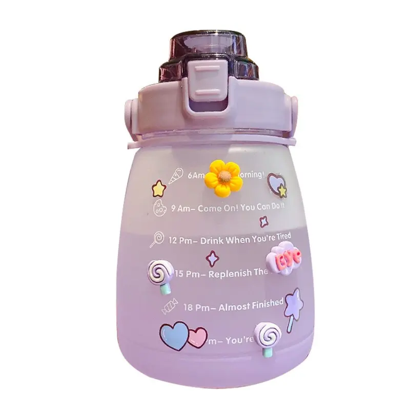 Bình nước cute có ống hút nhựa cao cấp dung tích 1300ml, Bình đựnġ nước có vòi 1,3 lít có chia vạch tiện lợi an toàn 2
