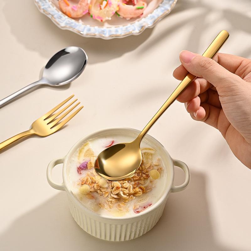 Set 2 muỗng vàng hàn tròn ăn cơm cán dài inox 304 bản dài 20.4 x 4 cm - Muỗng Cán Dài - Thìa Cán Dài - Muỗng Cà Phê - Muỗng Ăn Bánh -Thìa Cà Phê - Thìa Ăn Bánh