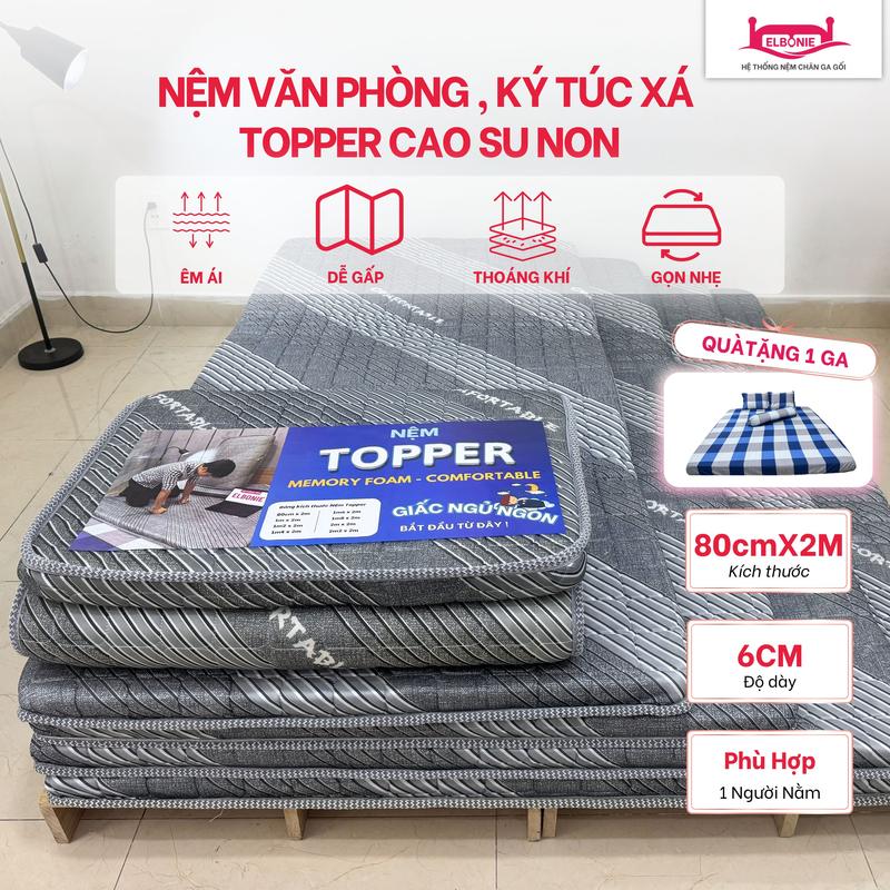 [80cmx2m] Nệm Topper Cao Su Non Dày 6cm, êm ái, thoáng mát, nệm ký túc xá tặng 1 Ga Cotton