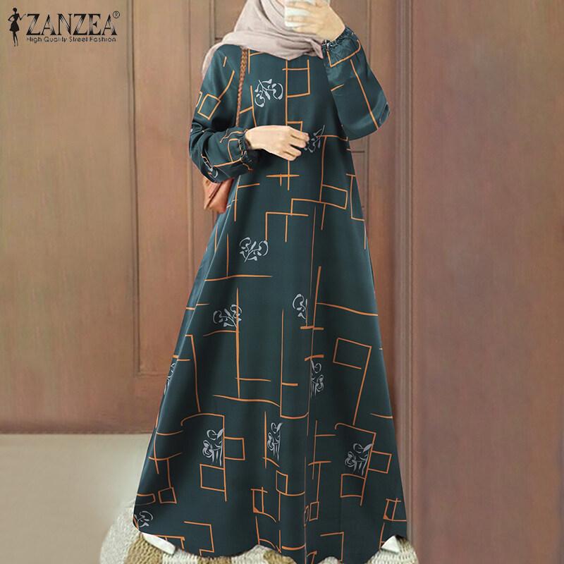 ZANZEA Women's Muslim Long Skirt, Muslim Long Sleeve, Elastic Cuffs, Round Neck, Printed, Loose, Promotional Price 2