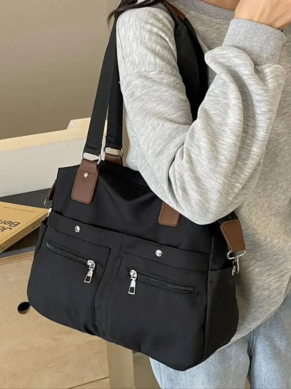 Women's Solid Color Tote Bag, Fashionable Large Capacity Shoulder Bag for Daily Used, Casual Trendy Versatile High-quality Daily Commuting Bag, Girl Fashionable Shopping Bag 7