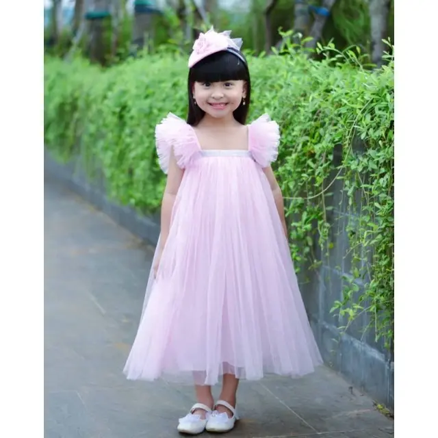Dress Hitam Anak Polos 1-9 Tahun Kekinian Tille Halus Perempuan Bayi Gaun Cewek Katun Lengan Girls 3