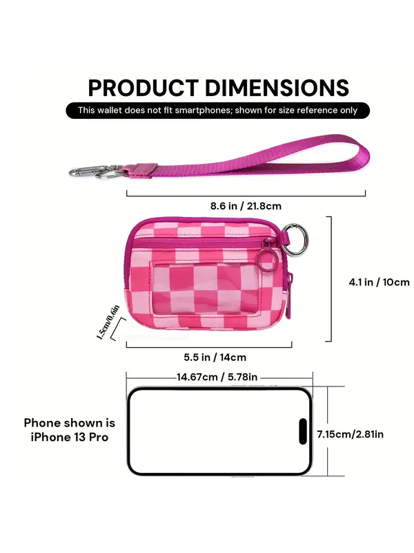 Fashionable Checked Pattern Clear Window Design Wristlet, Casual Versatile Zipper Coin Purse for Women, Trendy All-match Bag for Daily Use 1