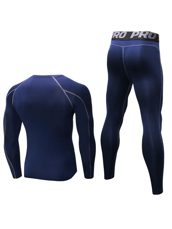 Men's Compression Tracksuit Set, Top Stitching Top & Letter Tape Leggings, Sportswear Set for Running Indoor Outdoor Wear, Men's Sport & Outdoor Clothing, Men's Paris Tracksuit 5