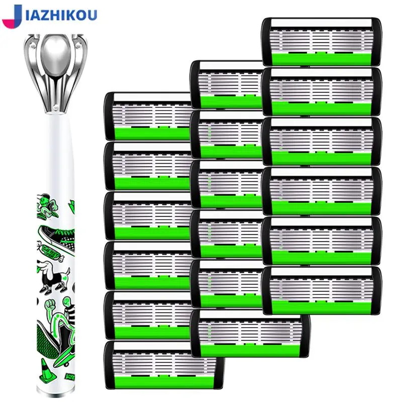 Men's Manual Razor Set, 1 Count Non-slip Handle & Replaceable 7-layer Blades, Washable Razor for Home and Business Travel, Men's Care Tool