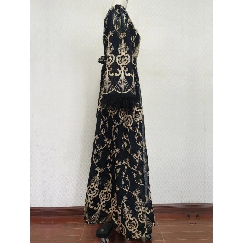 Product Introduction of New Embroidered Sticker Dress Muslim Party Banquet Robe 11