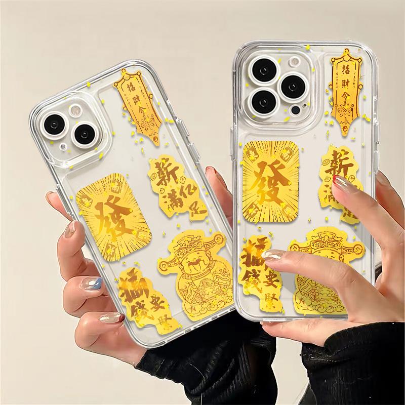 Ốp Điện Thoại Họa Tiết Thần Tài, Tương Thích Với iPhone 16, 15, 14, 13, 12, 11Pro Max, 7 / 8 Plus, XS Max, XR, X, Hình Vuông, Chất Liệu TPU Silicon Linh Hoạt, Ốp Mềm Hấp Thụ Sốc, Thiết Kế Hình Vuông 6