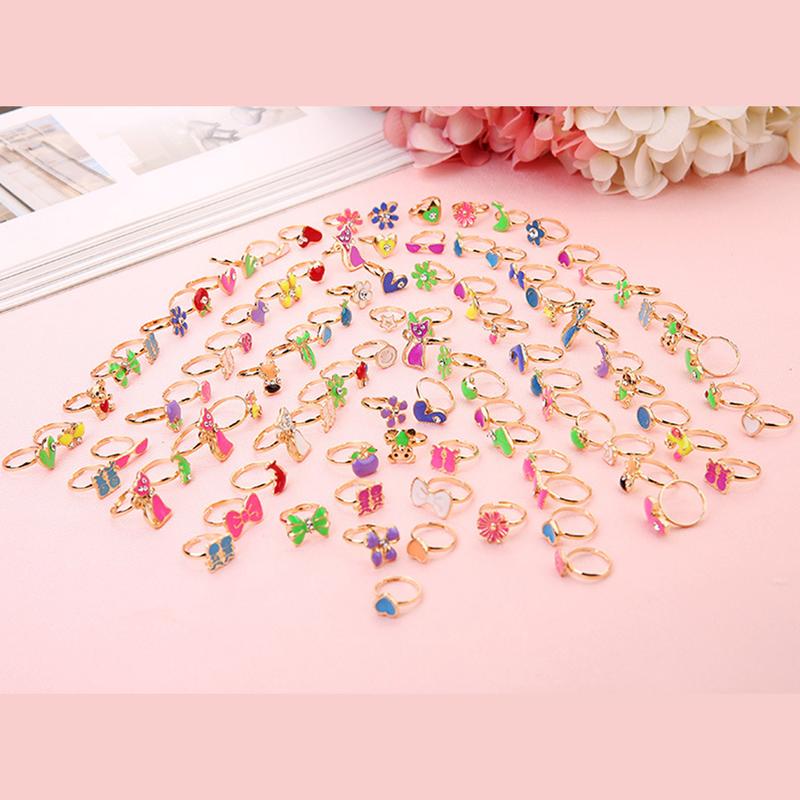 36x/Set Novelty Adjustable Cartoon Ring Flower Animal Adjustable Alloy Kids Ring 2