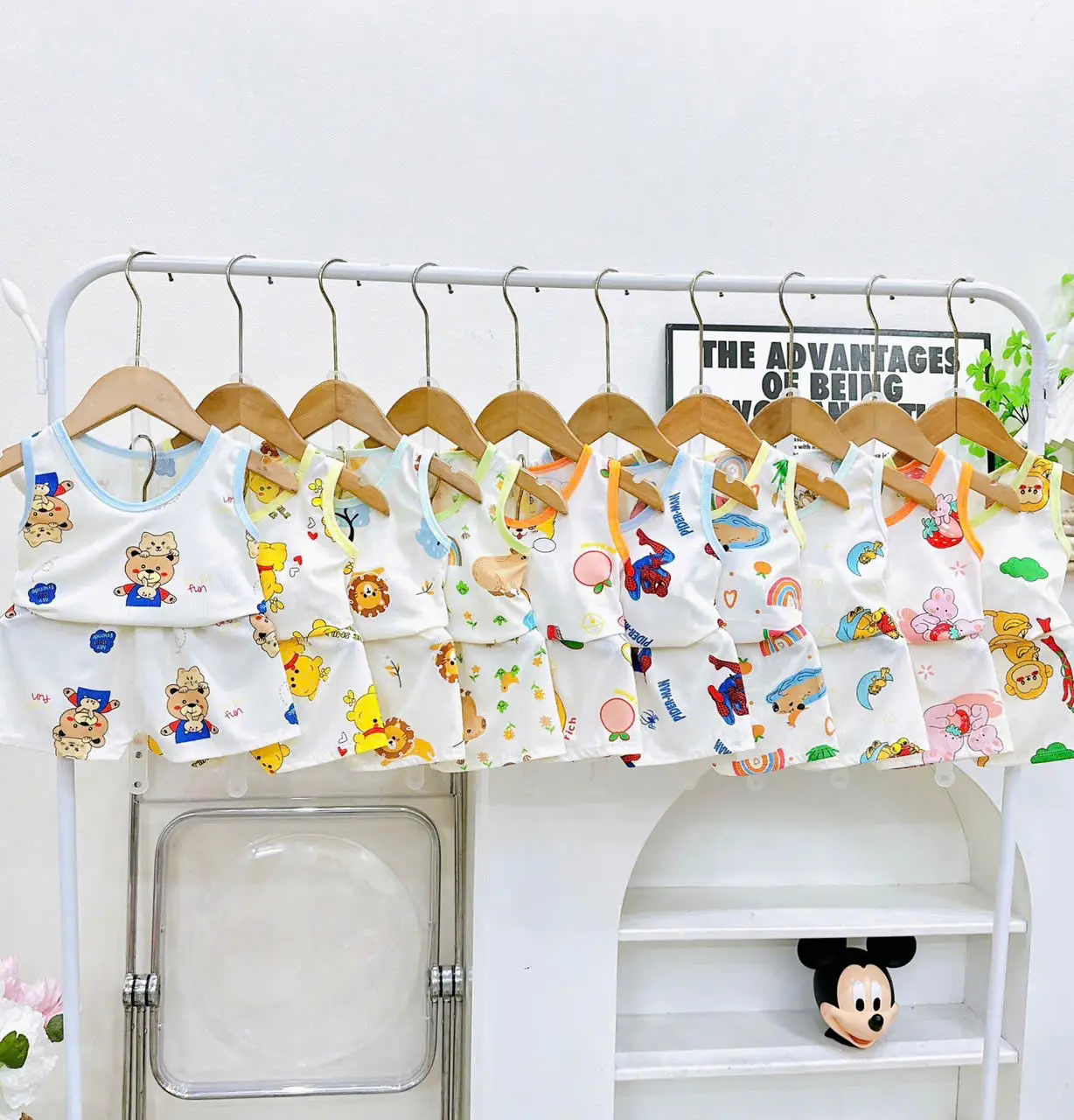 (Xả Hàng) Combo 05 Bộ quần áo ba lỗ chất vải tăm lạnh họa tiết Cho Bé  size Từ 3-15KG (hoạ tiết ngẫu nhiên theo live )