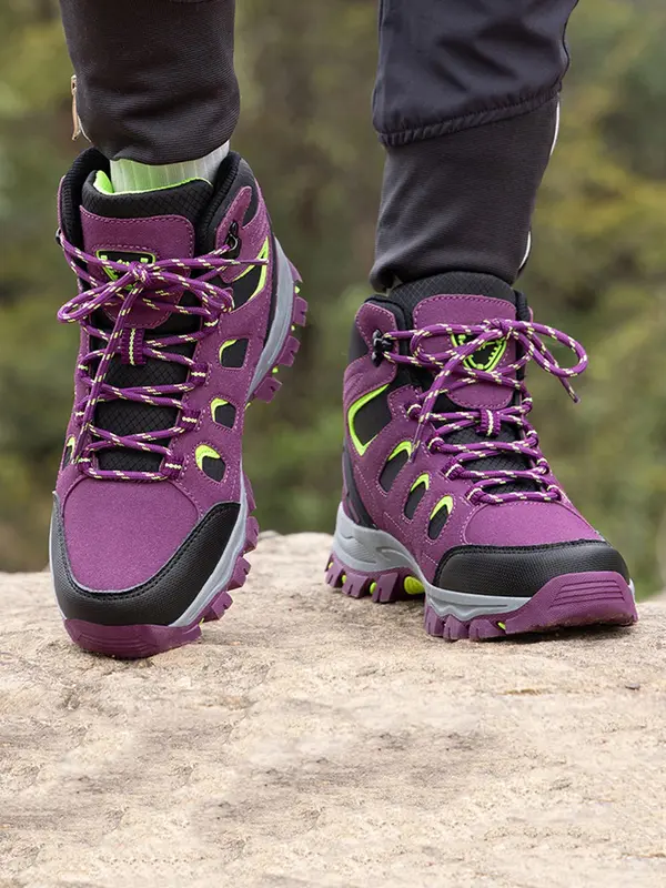 Women's Colorblock Lace Up Hiking Shoes, Casual Outdoor Sports Shoes, Breathable Non-slip Sneakers, Female All-match Round Toe Shoes for Daily Wear 4