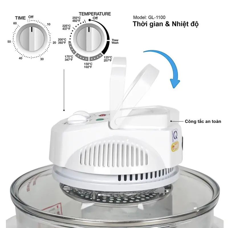 Gali lò nướng thủy tinh, nồi chiên không dầu, lò chân không 12 đến 17 lít, đa chức năng chiên, rã  đông, rang, làm bánh pizza hàng nhập khẩu chính hãng bảo hành 12 tháng 1
