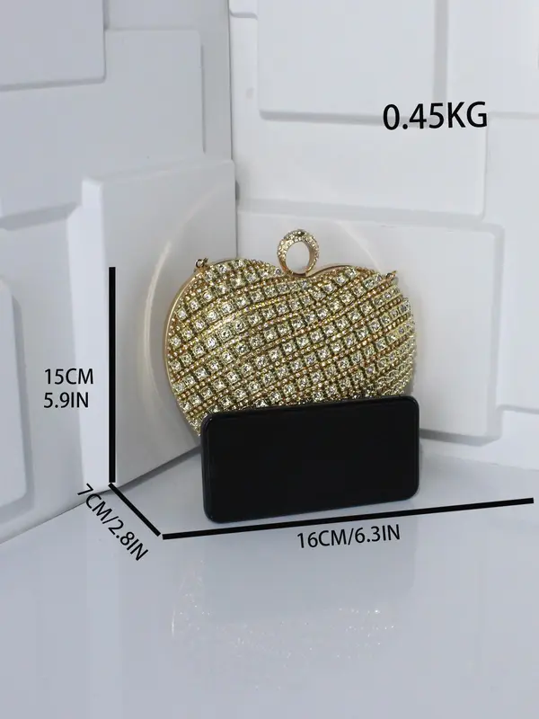 Women's Elegant Rhinestone Decorated Heart Shaped Evening Bag, Exquisite Chain Strap Crossbody Bag, Trendy Versatile Shoulder Bag for Party Decoration 4