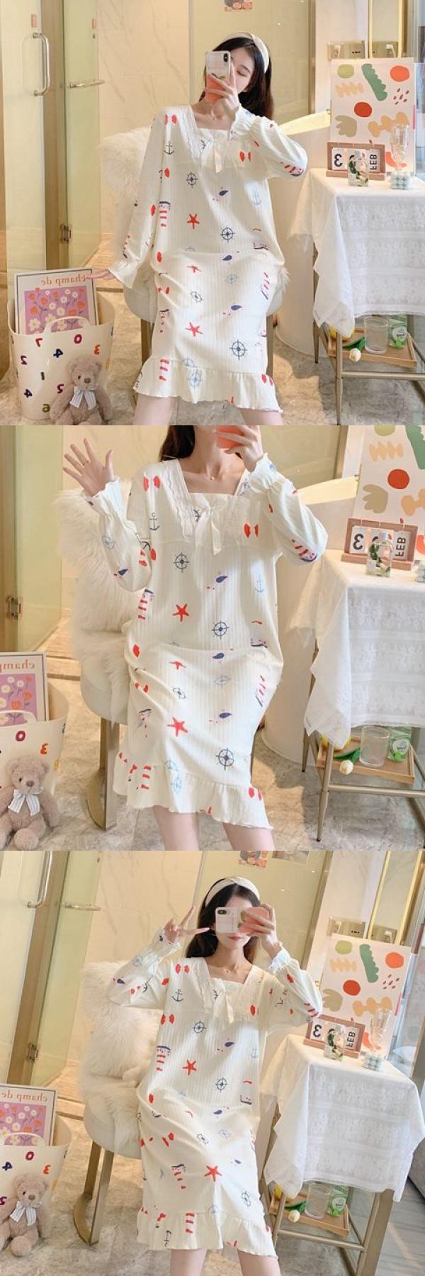 Product Introduction of Váy Ngủ Cho Nữ, Phong Cách Công Chúa Ren Mùa Thu, Dài Tay, Dễ Thương, Cỡ Lớn, Thích Hợp Cho Mùa Mùa Xuân Và Mùa Thu, Phong Cách Instagram, Thích Hợp Cho Học Sinh, Thiết Kế Hoạt Hình, Thích Hợp Cho Trang Phục Nhà Cửa Women Đầm Ngủ Dress Khuy 7