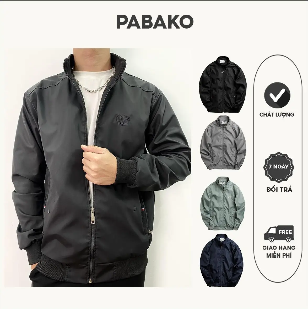 [Kg03] Áo Khoác Dù Nam 2 Lớp Pabako - Menswear Jean Đen Tay Dài Jacket Nhung Kem