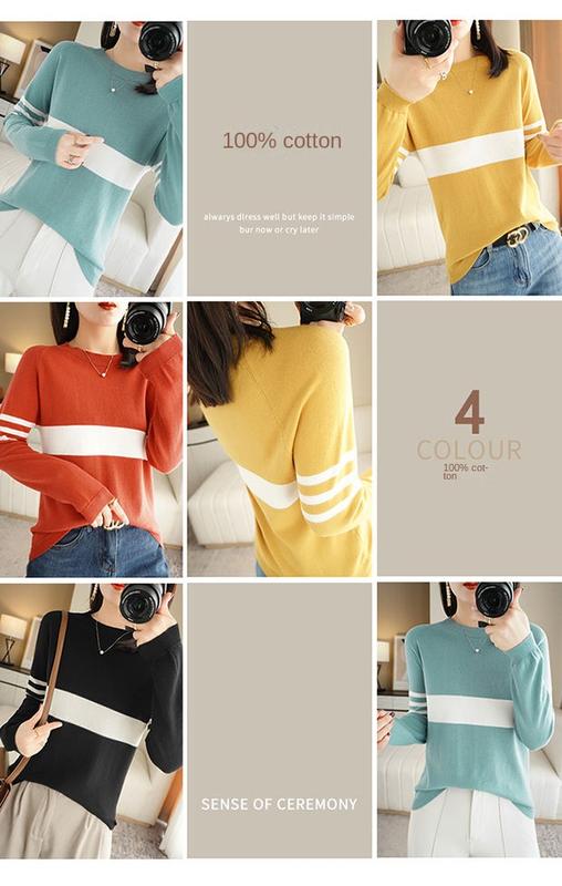 Product Introduction of Autumn new women's cotton sweater loose slim fit round neck multicolor sweater Western style inner wear bottoming shirt fashion tops 18