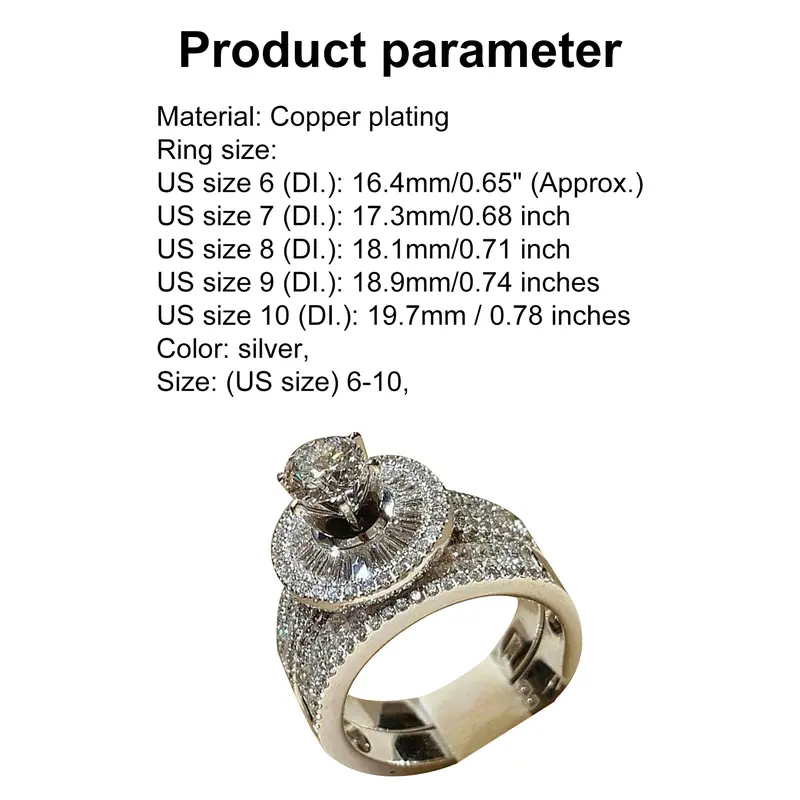 BU-Nhẫn Ngón Tay Zirconia Khối Lập Phương Cho Nữ, 2 Cái / bộ, Thời Trang, Tuyên Bố Đính Hôn, Trang Sức 5