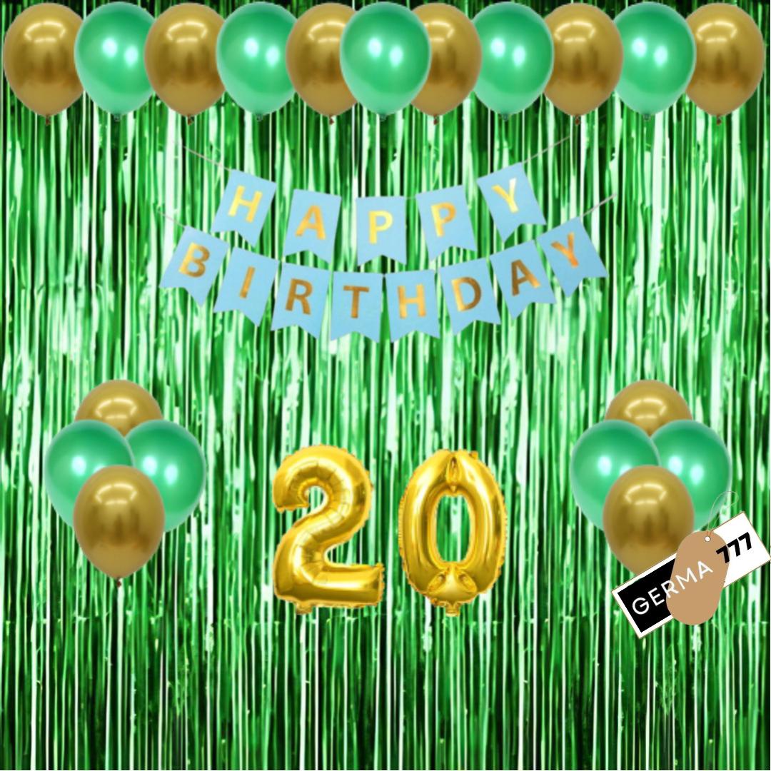 Paket Set Dekorasi Pesta Ulang Tahun Anak Cewek Cowok Balon Tirai Hijau Banner Happy Birthday