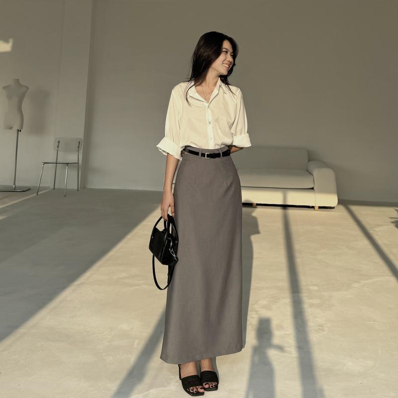 Chân váy xuông dài túi mổ, chiều dài 93cm, hàng thiết kế Dens.clothing