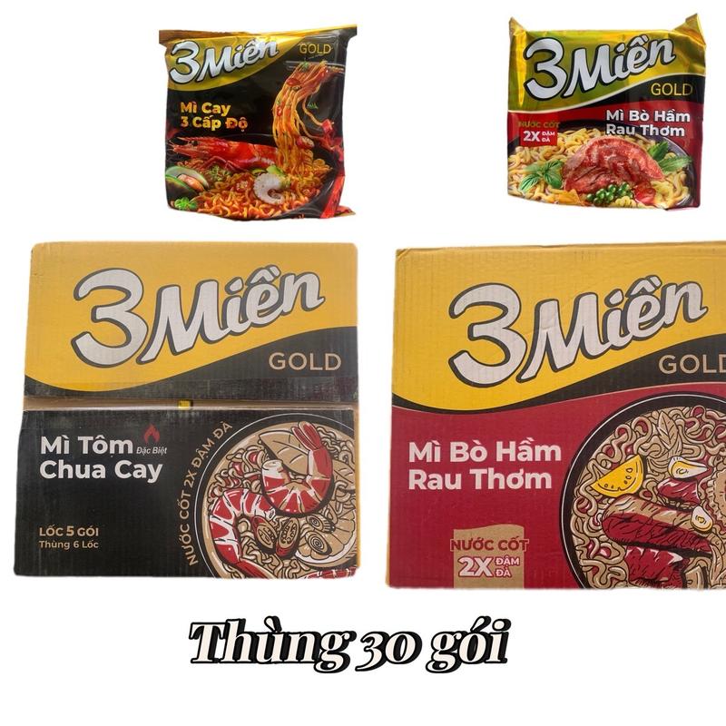 Mì tôm 3 miền chua cay Gold thùng 30 gói 75g - Mì ăn liền