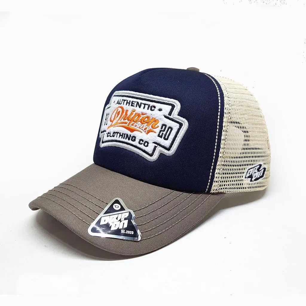 DRIP ON Trucker Hat Topi Jaring Pria Distro Kombinasi Grey Navy