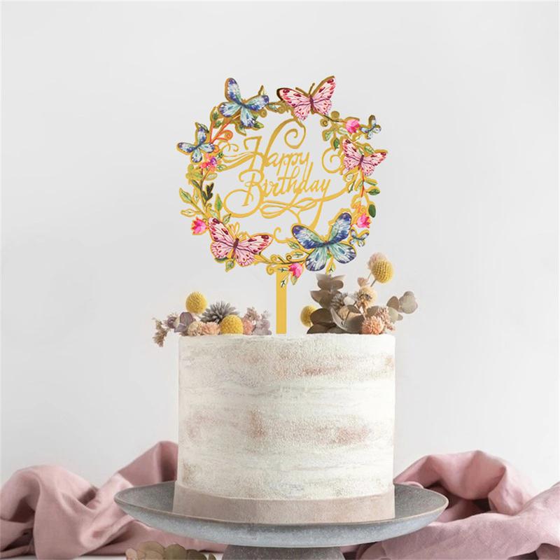 Product Introduction of Acrylic Flower Butterfly Happy Birthday Cake Topper Dessert Cake Flag Decoration for Wedding Girls Baby Shower Party Supplies Ornaments 4