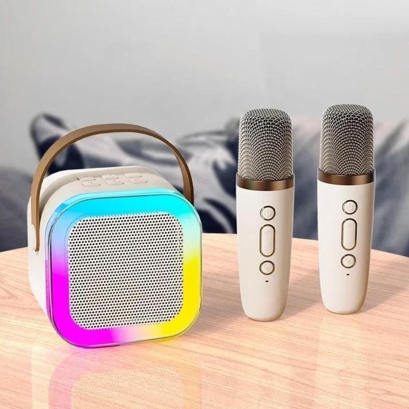 Loa Karaoke Không Dây Mini K12 Kèm 2 Mic Kết Nối Bluetooth Âm Thanh Cực Chất Có Đèn Led Và Dây Sạc Loa Nhỏ Gọn Tiện Lợi Kem loamini