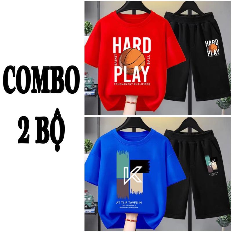 COMBO 2 Bộ quần áo bé trai mùa hè size đại từ 17 đến 40kg, chất thun lạnh co giãn, mềm mát, phong cách Hàn Quốc cho bé trai từ 5 đến 14 tuổi. Mã 45 (bóng chày ) + 46 (chữ K). đồ