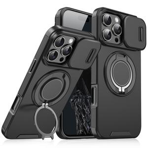 Phone Case, for iPhone 16 Pro Max, 15 Pro Max, 14, 13, 12 Pro Max Metal Holder, Hard Case, with Lens Protectors