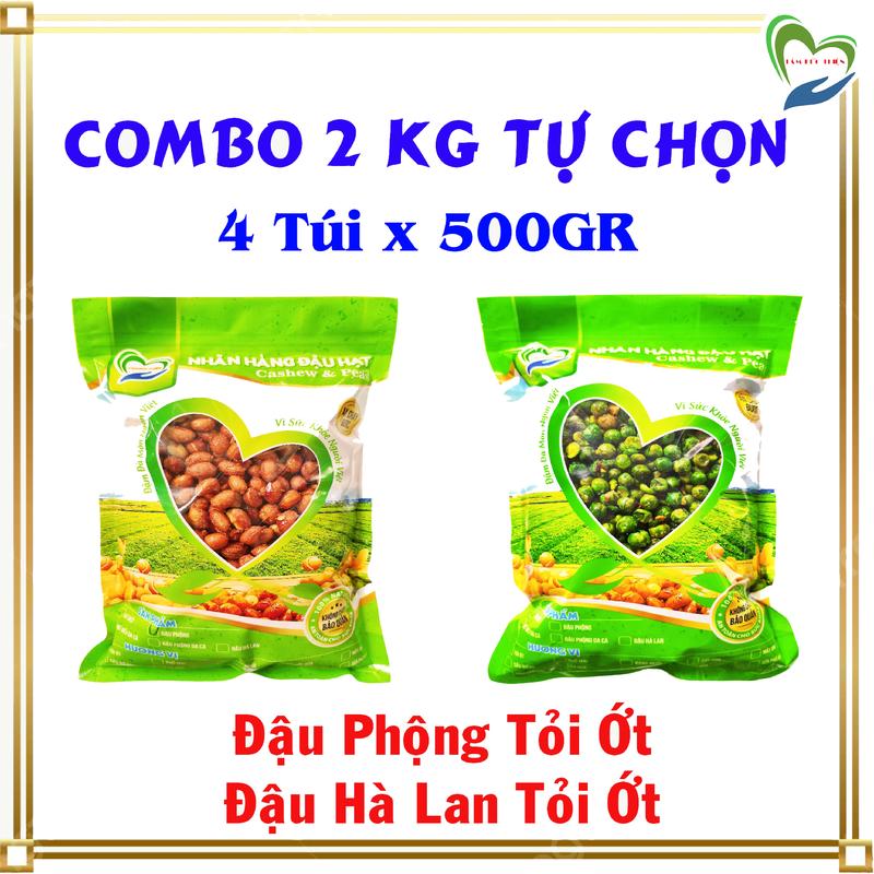  Combo 2KG 2 Vị Tự Chọn: Đậu Phộng Rang Tỏi Ớt và Hà Lan Tỏi Ớt Tâm Đức Thiện 4 Túi ZIP 500GR đồ ăn vặt Nuts Snack Food Thức Ăn Cay 