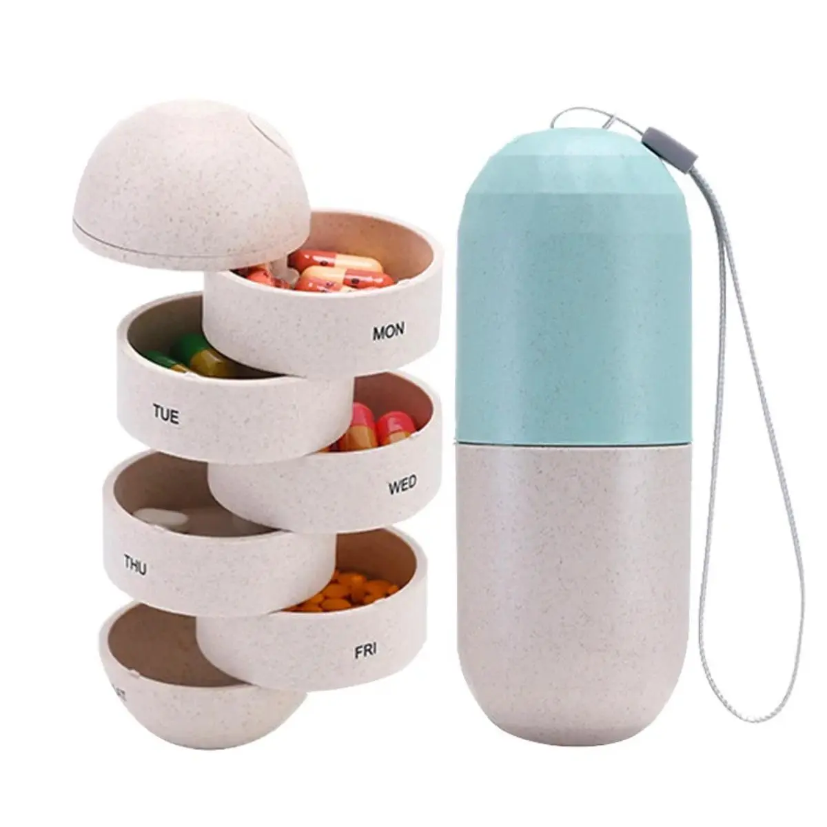 7 Grids Pill Case Container Pills Organizer Portable Weekly Capsule Shape Medicine Case 7 Day Travel Pills Box Storage Container