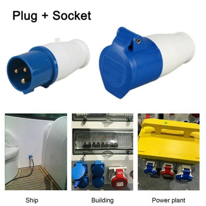 240V 16A 3 PIN BLUE SITE INDUSTRIAL PLUGS & SOCKETS MALE/FEMALE ...