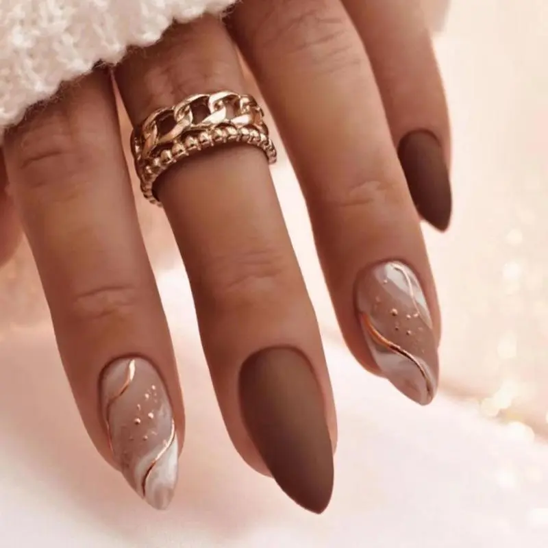 Line Pattern Long Fake Nail, 24pcs Press on False Nail for Women & Girls, Removable Nail Art Artificial Full Cover, Women Girls DIY Manicure, Christmas Gift 0