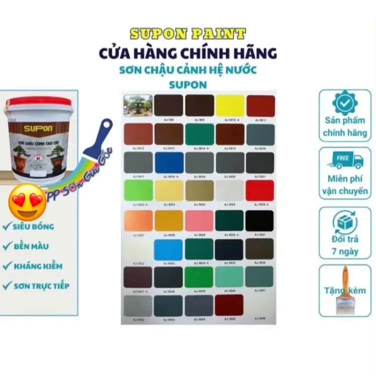 [Hộp 1kg- Tặng Chổi Sơn khi mua từ 3 lon 1kg] Sơn Chậu Cảnh Cao Cấp SuPon Màu Bóng ,Hệ Nước ,Kháng Kiềm ,Chống Nấm Môcs