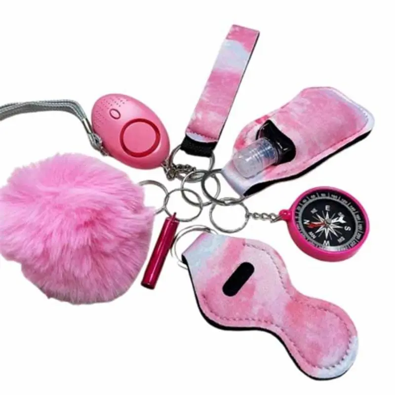 Fashionable Phone Self-defense Alarm Keychain Set, Phone Lanyard & Compass & Whistle & Keychain & Key Ring & Batteries, Phone Accessories for Women