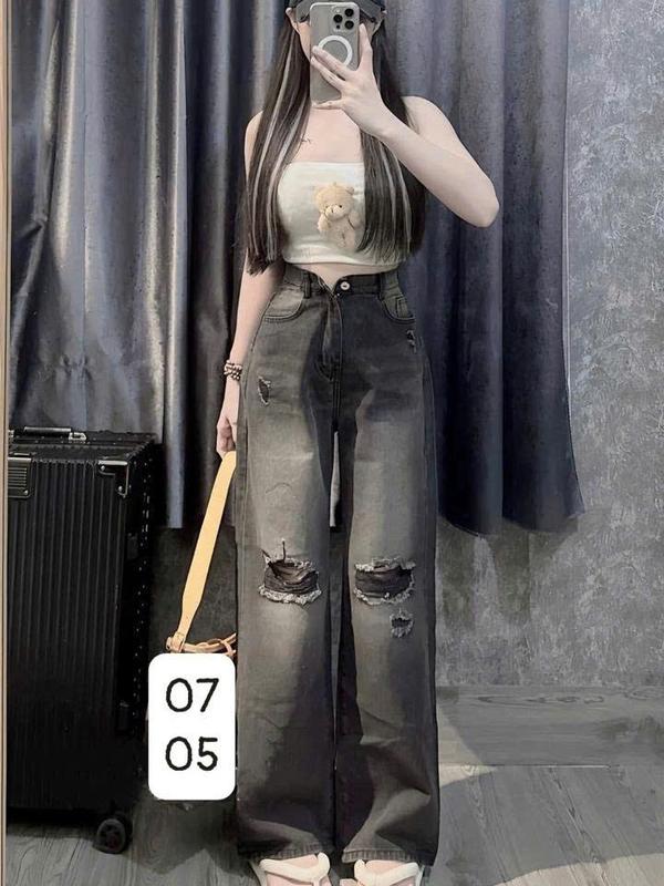 Quần jeans suông lưng cao màu mới phong cách Hàn Quốc , trẻ trung , năng Động , cá tính 2024 với quần ống rộng women. quần  bò miu 8