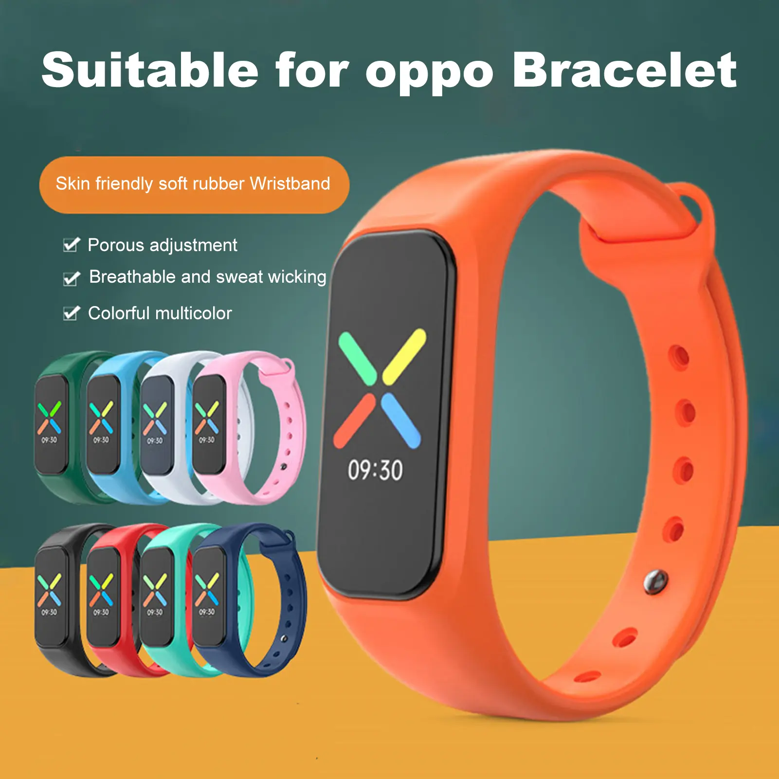 Wrist Strap Adjustable Breathable Full-covered Strap Accessories Silicone Sweat-proof Flexible Wristband for Smart Watch for OPPO Band